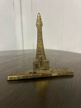 Vintage Solid Brass Blackpool Tower Small Desk Thermometer Collectible